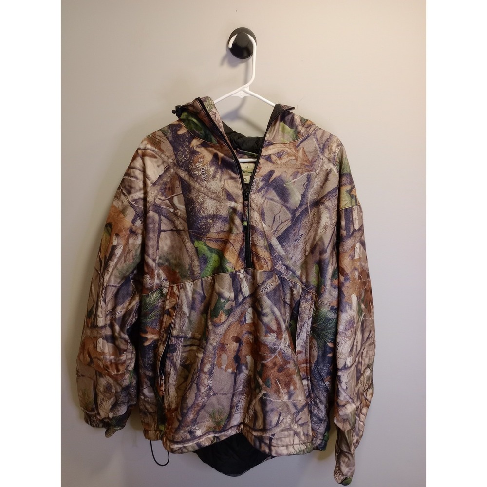 90s-Y2K Creekside Vista Camo Hunting Jacket XL Hooded 1/2 Zip Pullover